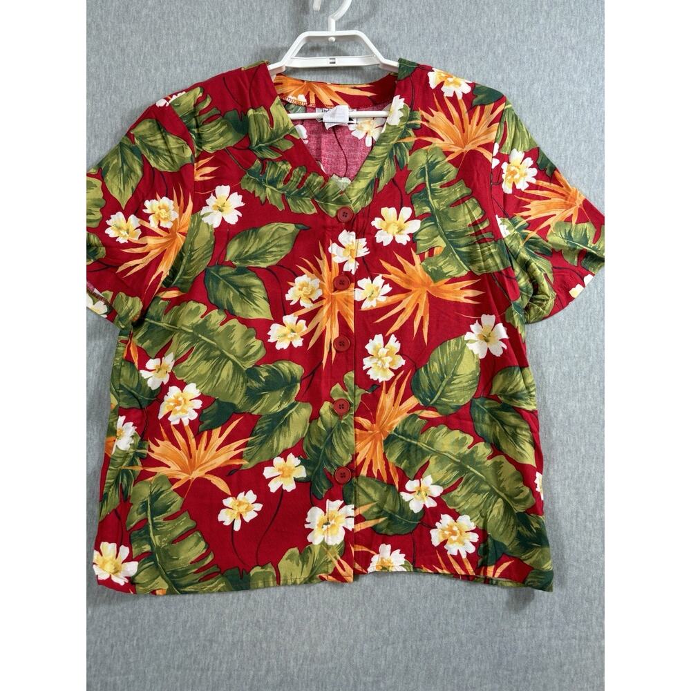 Vintage 80s Lindsey Scott Sport Hawaiian Shirt Size XL Floral Multicolor‎ Rayon